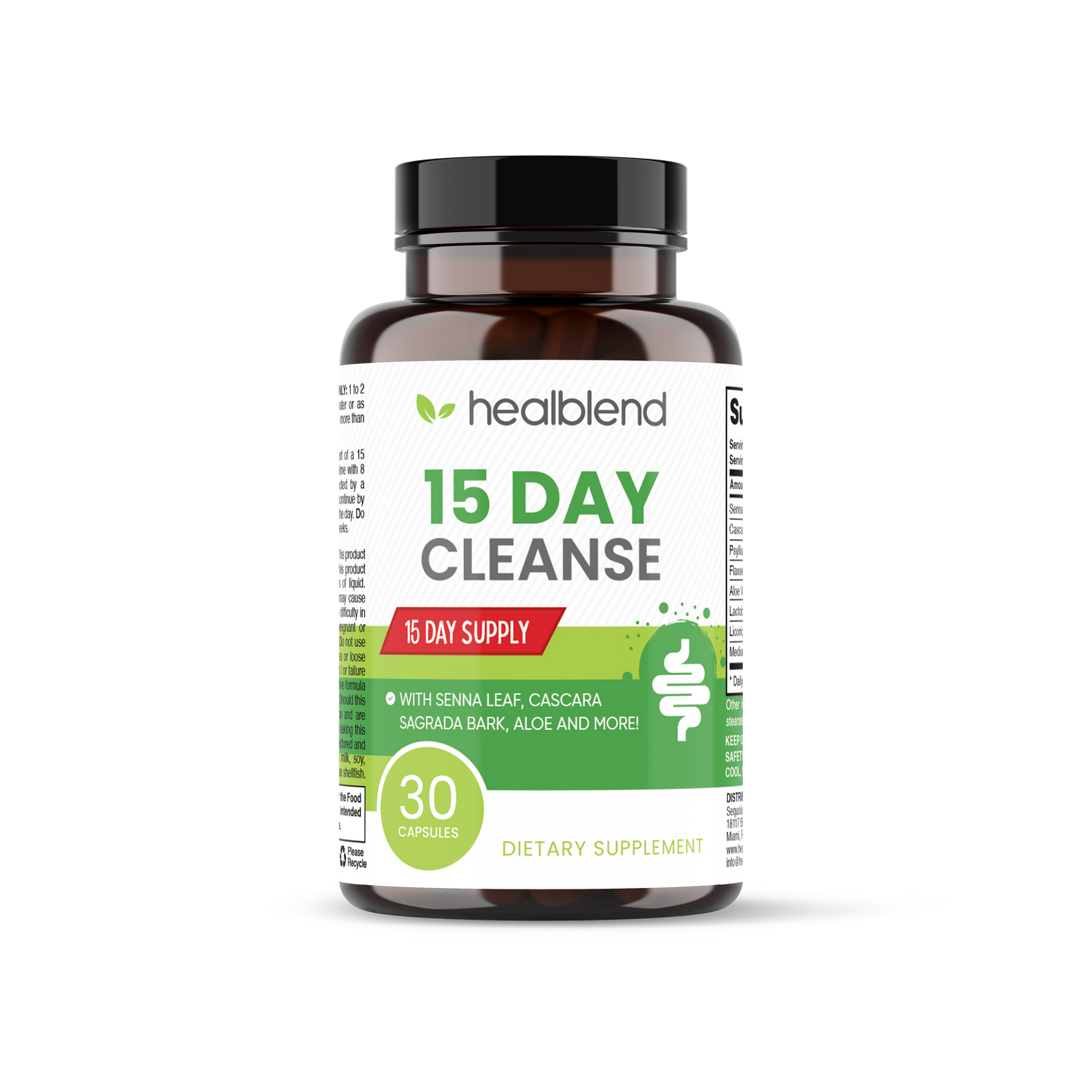 Healblend 15 Day Cleanse Detox Supplement, Natural Colon Cleanser with Senna, Cascara Sagrada, Aloe Vera & Probiotics for Bloating Relief, 30 Capsules