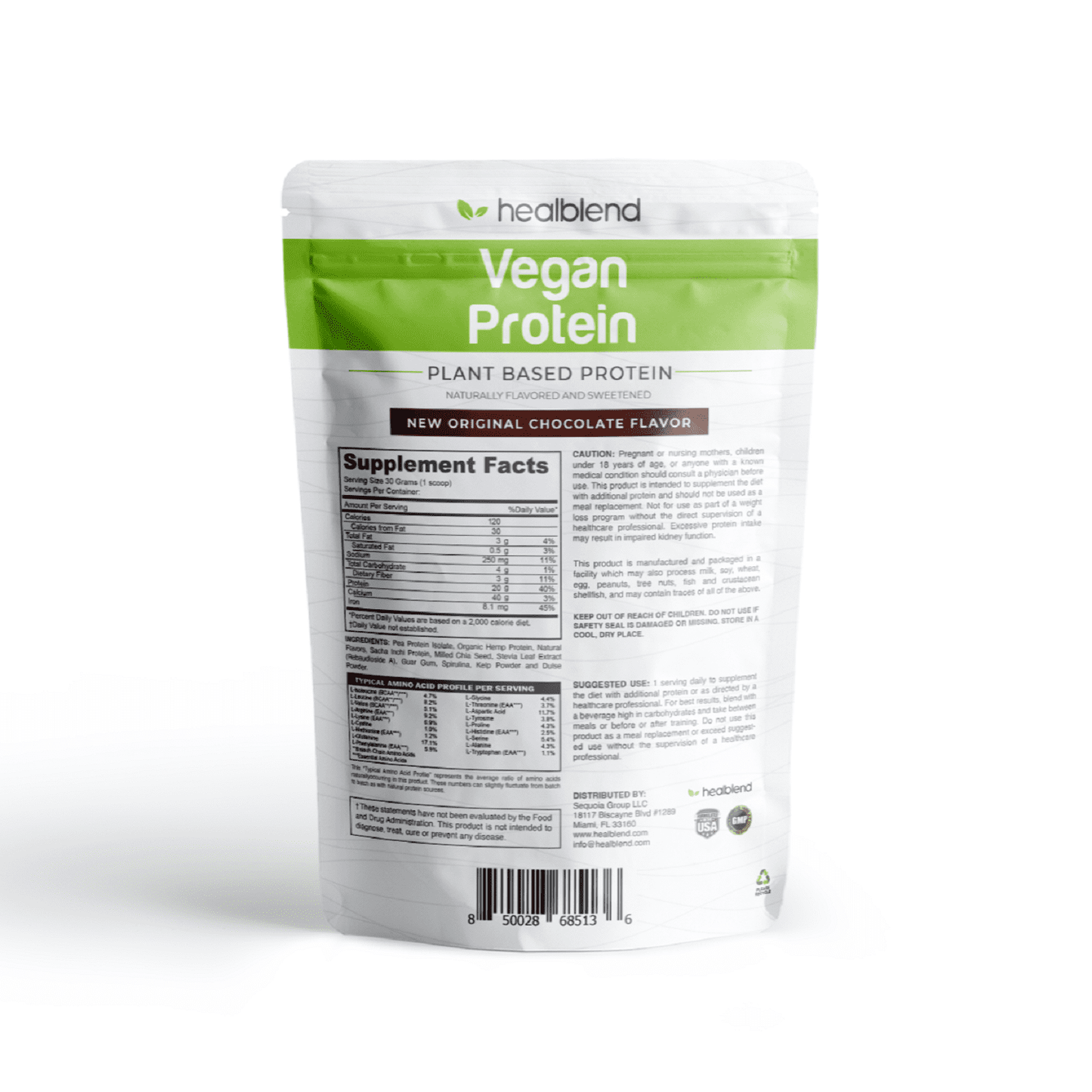 Organic Vegan Protein Powder Chocolate Flavor - 20g Plant Based Pea Protein Isolate for Muscle Support and Recovery - 16 Oz