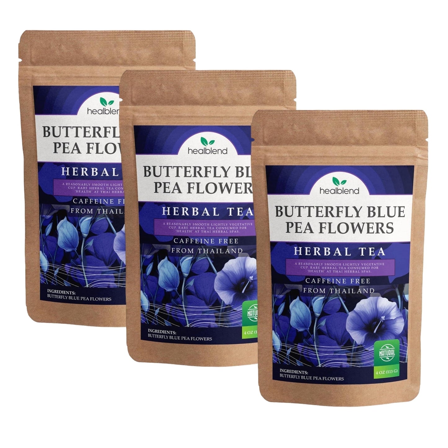 Butterfly Blue Pea Flowers Herbal Tea - Natural Rich Source of Antioxidants, Loose Leaf Freshly Picked from Thailand, Caffeine Free - 4 Oz