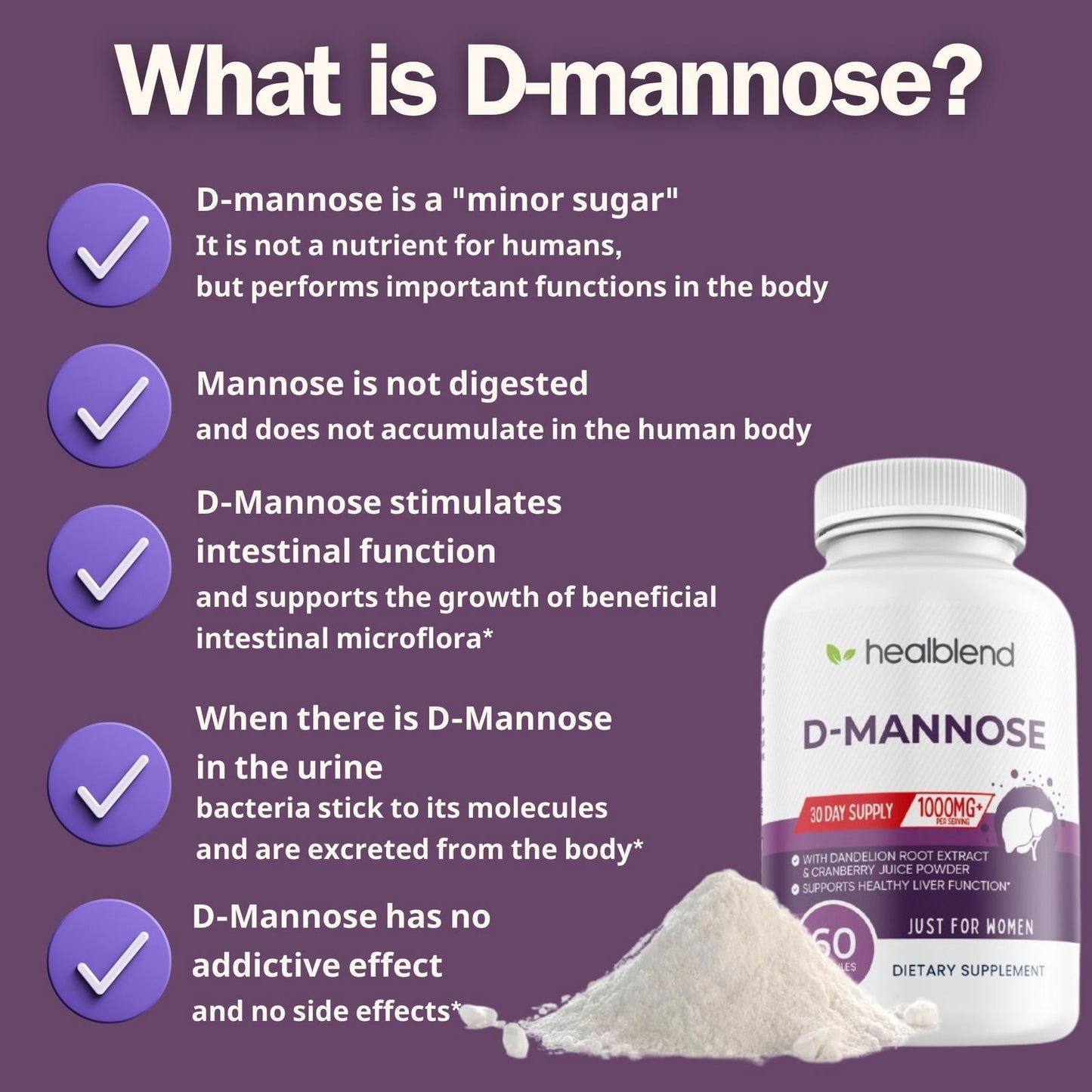D - Mannose 1000mg Capsules with Cranberry Juice Powder - Healblend