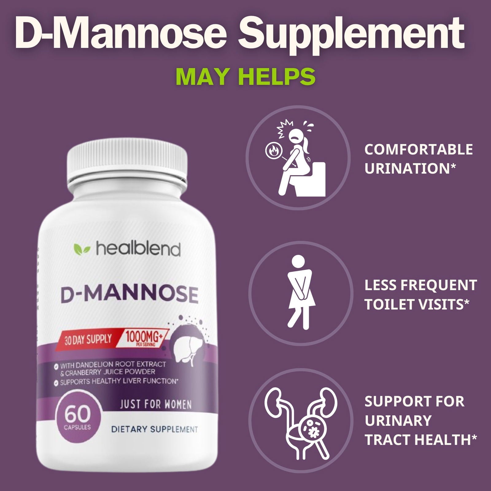 D - Mannose 1000mg Capsules with Cranberry Juice Powder - Healblend