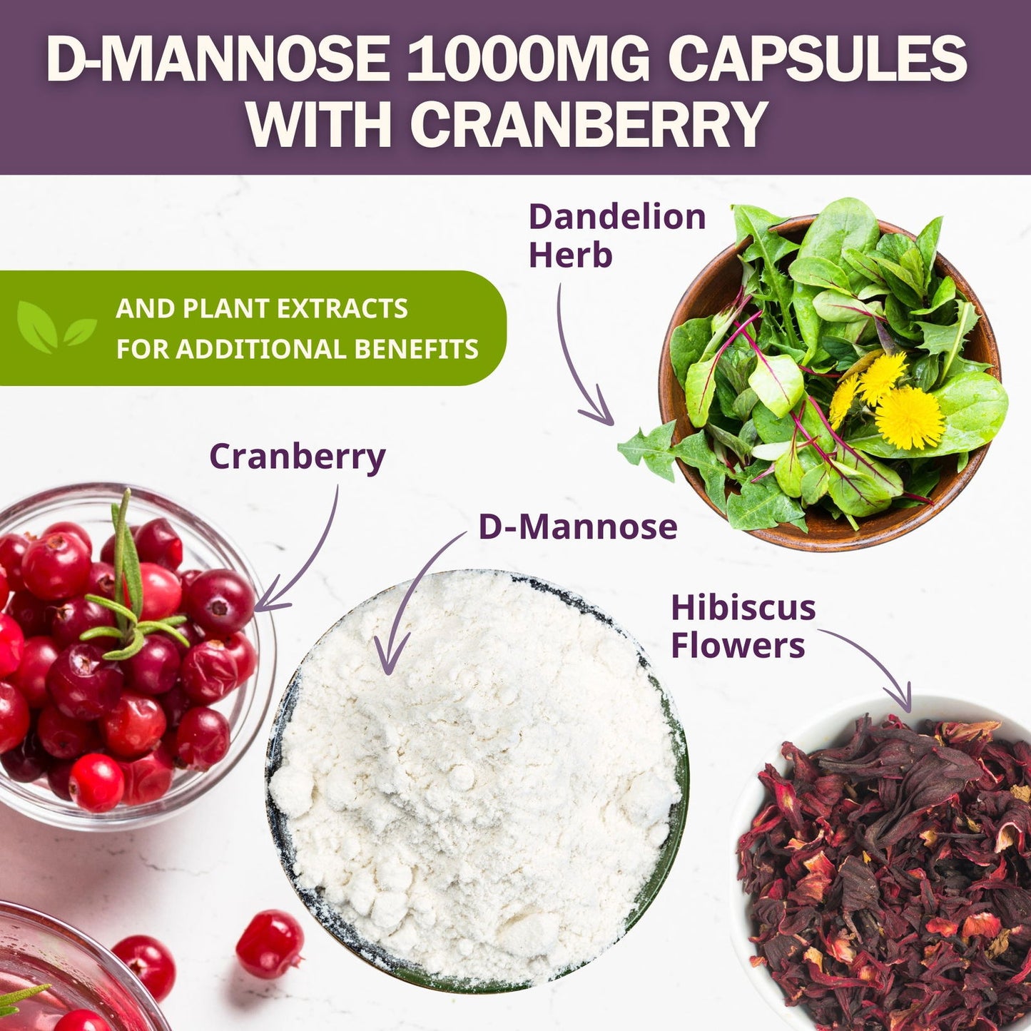 D - Mannose 1000mg Capsules with Cranberry Juice Powder - Healblend