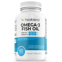 DHA/EPA Omega 3 Fish Oil Pills, Lemon Flavor - 60 Soft Gels - Healblend