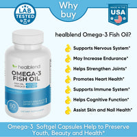 DHA/EPA Omega 3 Fish Oil Pills, Lemon Flavor - 60 Soft Gels - Healblend