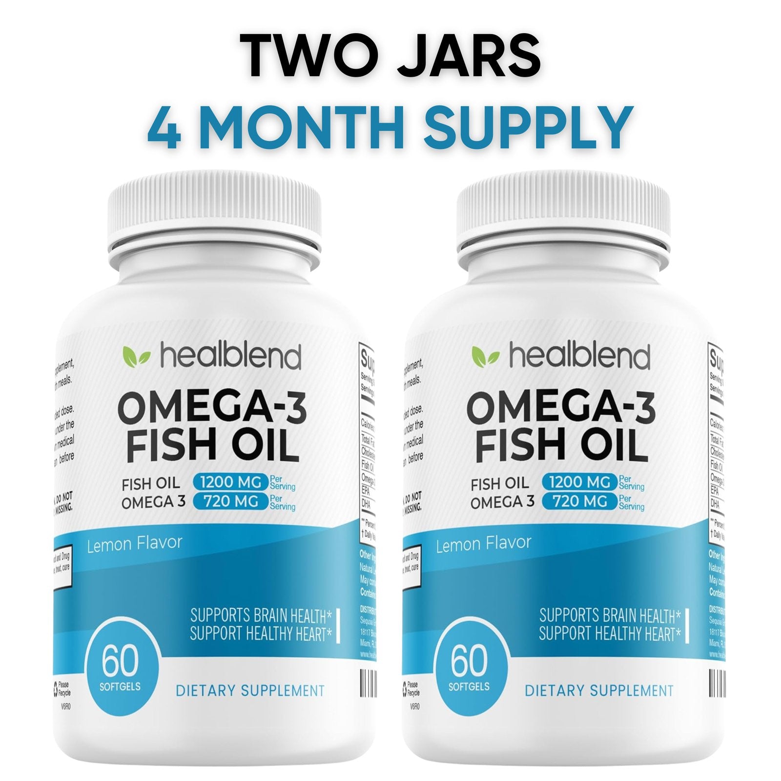 DHA/EPA Omega 3 Fish Oil Pills, Lemon Flavor - 60 Soft Gels - Healblend