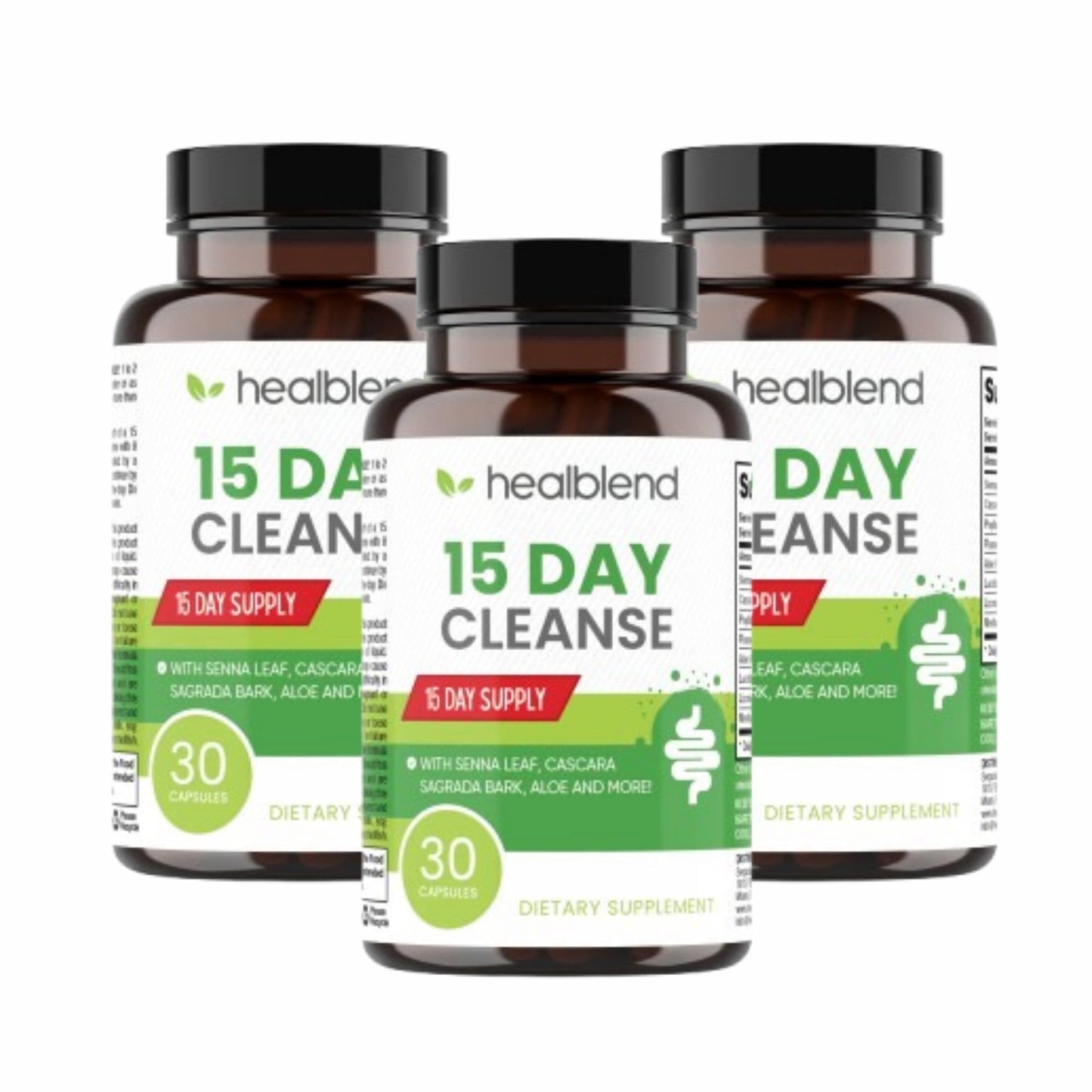 15 Day Cleanse & Detox Supplement - Natural Colon Cleanser with Senna, Cascara Sagrada, Aloe Vera & Probiotics for Bloating Relief - 30 Capsules