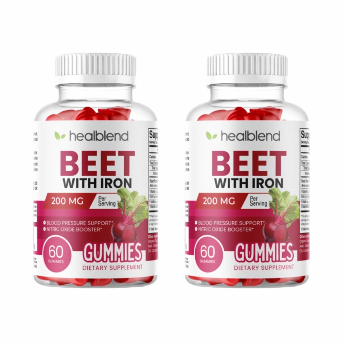 Beet Root Gummies 200mg - Nitric Oxide Booster with Iron for Heart Health, Circulation & Blood Pressure Support, Natural Flavored - 60 Gummies