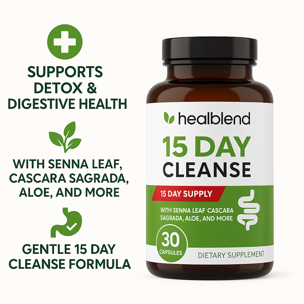 Healblend 15 Day Cleanse Detox Supplement, Natural Colon Cleanser with Senna, Cascara Sagrada, Aloe Vera & Probiotics for Bloating Relief, 30 Capsules