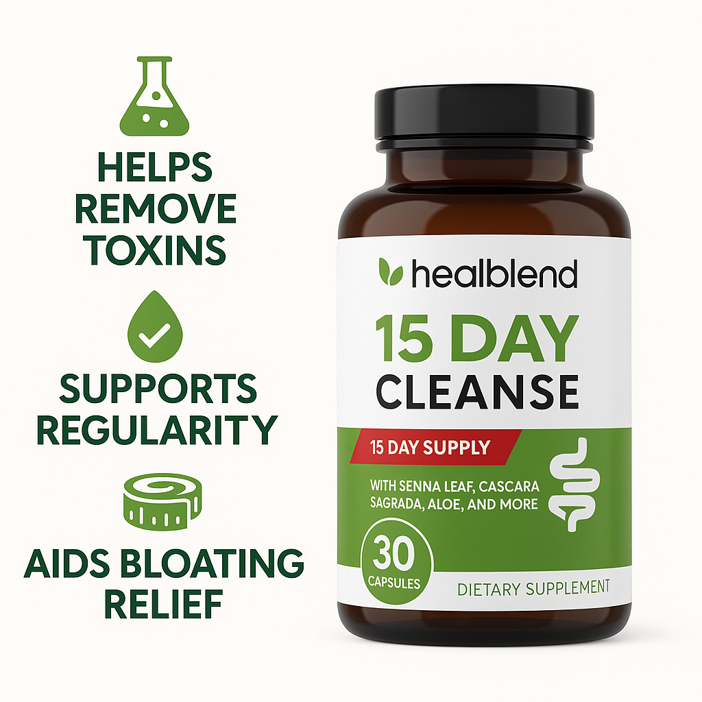 Healblend 15 Day Cleanse Detox Supplement, Natural Colon Cleanser with Senna, Cascara Sagrada, Aloe Vera & Probiotics for Bloating Relief, 30 Capsules