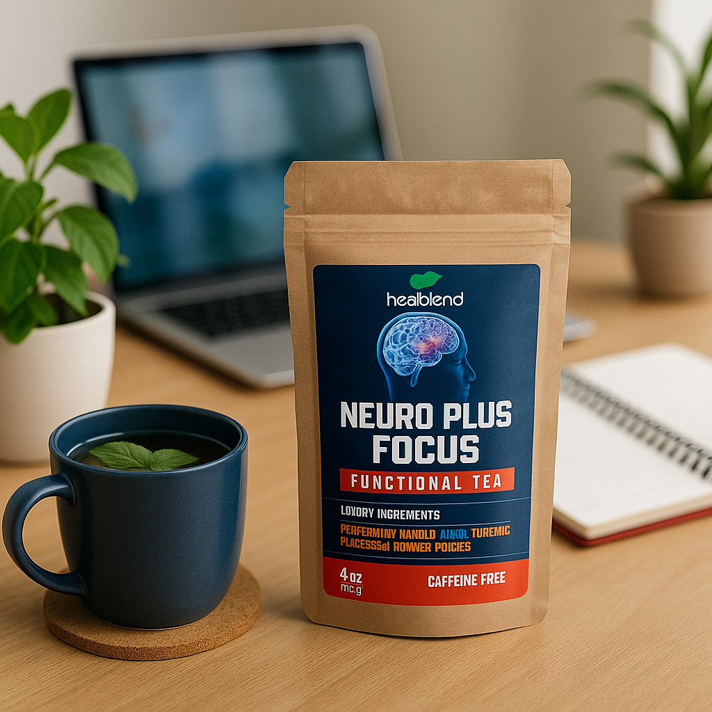Healblend Neuro Plus Focus Herbal Tea - Natural Brain Support with Ginkgo, Peppermint & Turmeric – Caffeine-Free Loose-Leaf Blend - 4oz