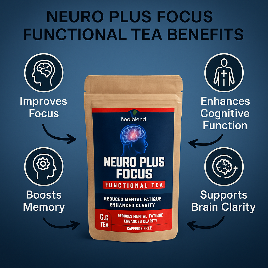 Healblend Neuro Plus Focus Herbal Tea - Natural Brain Support with Ginkgo, Peppermint & Turmeric – Caffeine-Free Loose-Leaf Blend - 4oz