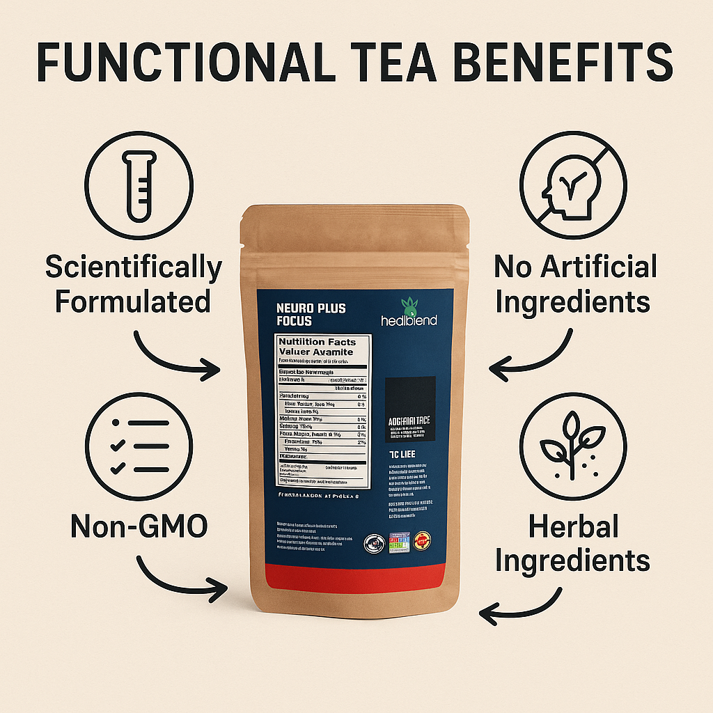 Healblend Neuro Plus Focus Herbal Tea - Natural Brain Support with Ginkgo, Peppermint & Turmeric – Caffeine-Free Loose-Leaf Blend - 4oz