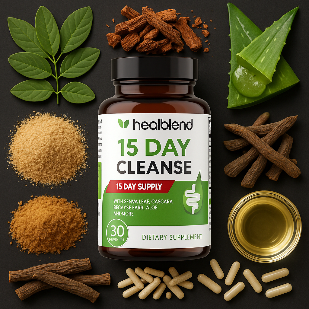Healblend 15 Day Cleanse Detox Supplement, Natural Colon Cleanser with Senna, Cascara Sagrada, Aloe Vera & Probiotics for Bloating Relief, 30 Capsules