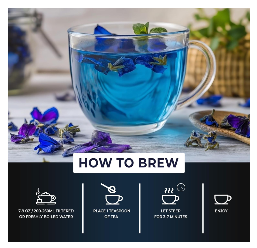 Butterfly Blue Pea Flowers Herbal Tea - Natural Rich Source of Antioxidants, Loose Leaf Freshly Picked from Thailand, Caffeine Free - 4 Oz