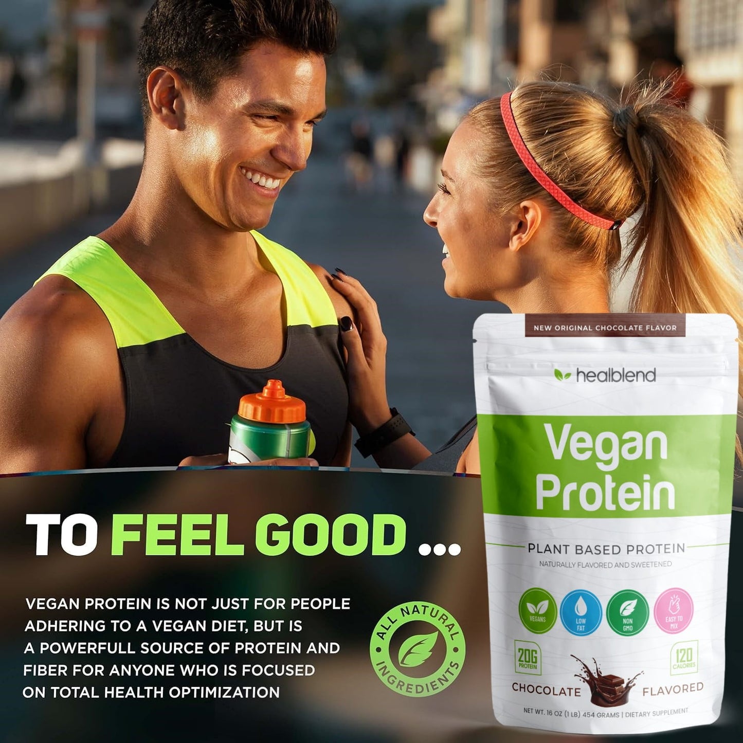 Organic Vegan Protein Powder Chocolate Flavor - 20g Plant Based Pea Protein Isolate for Muscle Support and Recovery - 16 Oz