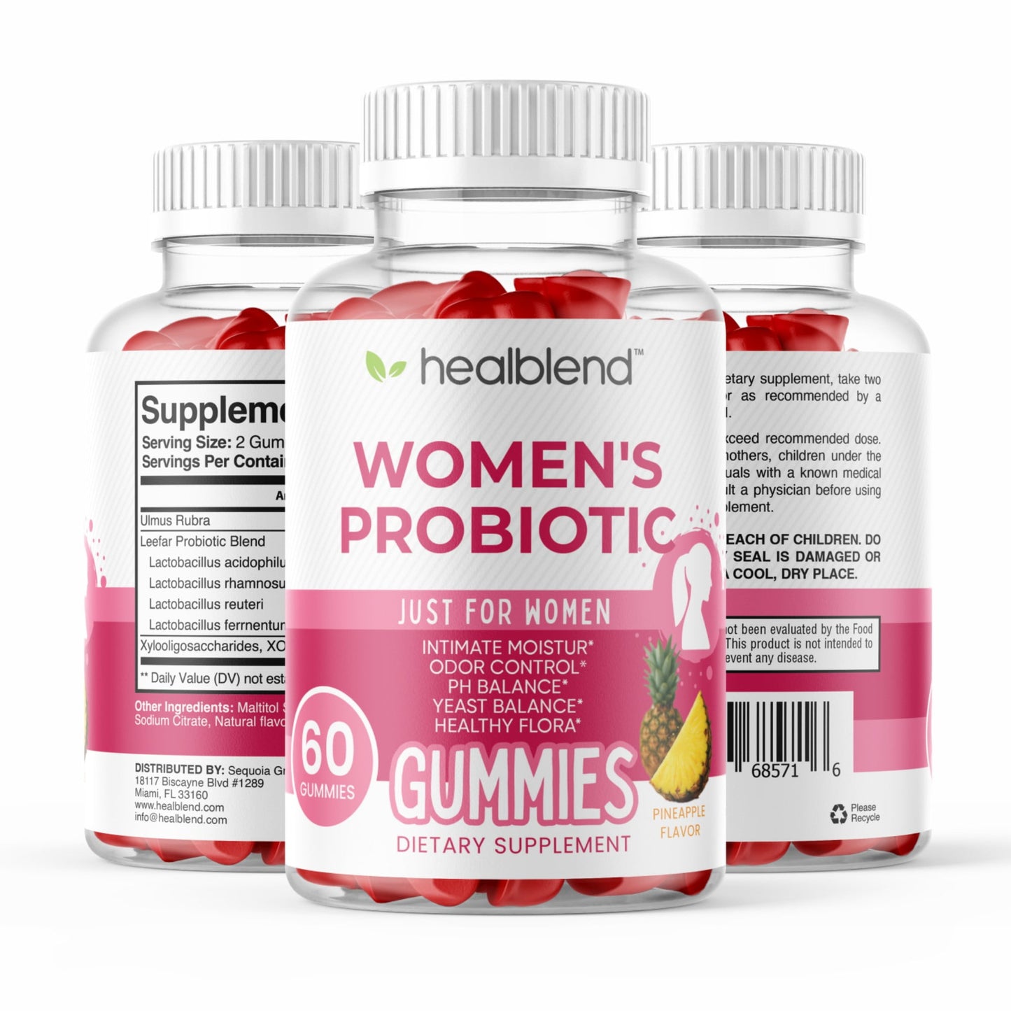 Women’s Probiotic – Supports Intimate Health, Odor Control, pH & Yeast Balance, Digestive & Immune Support – Pineapple Flavor - 60 Gummies