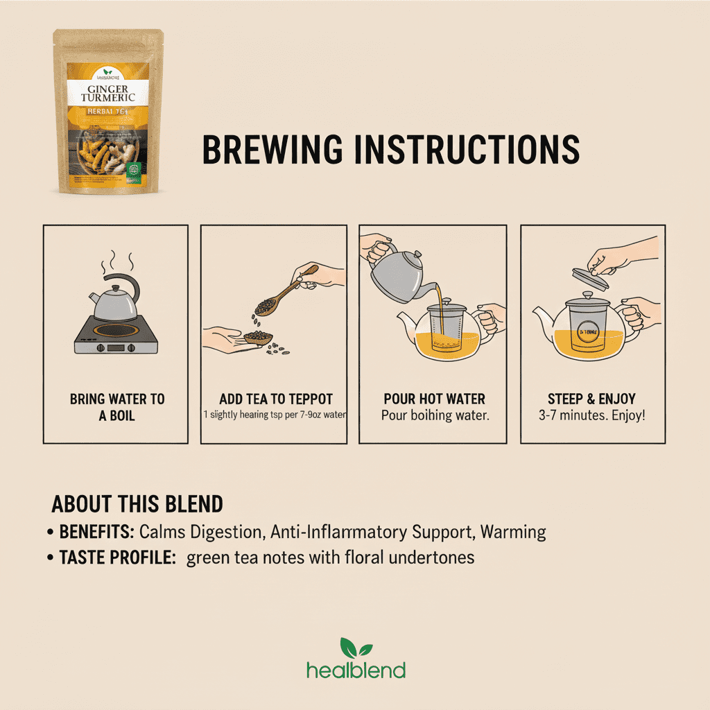 Ginger Turmeric Herbal Tea - Low Caffeine Loose Leaf Herbal Blend with Ginger & Turmeric, Warming & Soothing Wellness Tea, 4oz