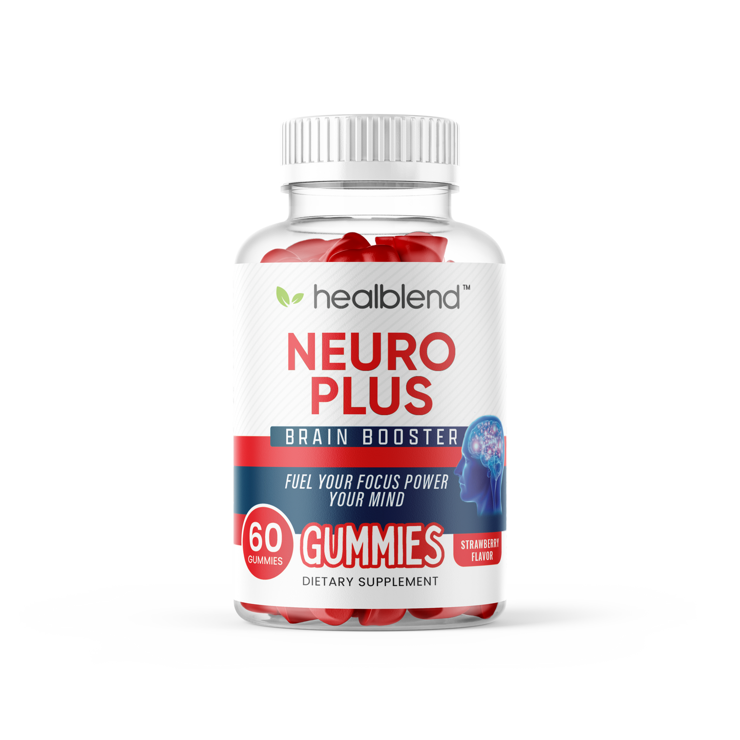 Neuro Plus Brain Booster Gummies – Focus, Memory & Clarity Support with Vitamin B12, Folate, B6, Phosphatidylserine – Strawberry Flavor – 60ct