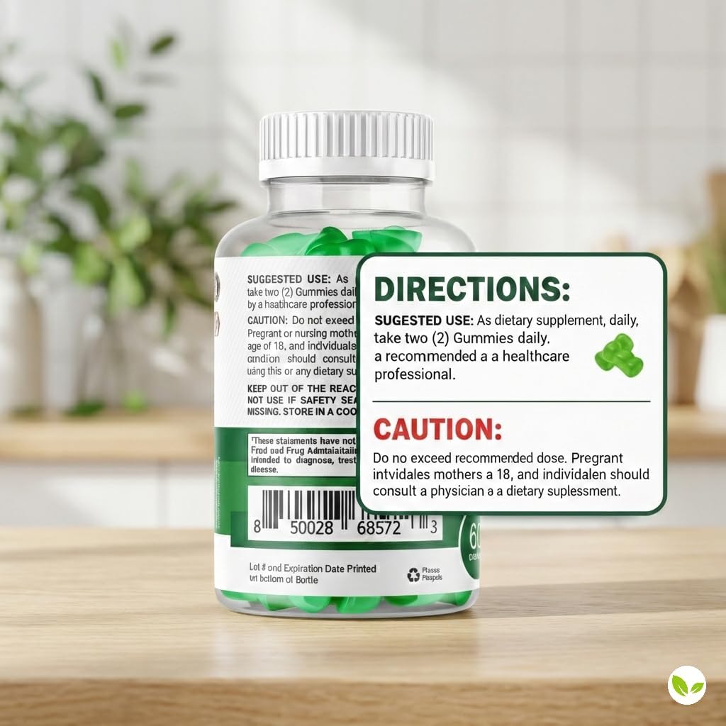 Chlorophyll Gummies 100mg - Body Detox & Skin Health - Natural Apple Flavor - Energy & Immune Support Supplement - 60 Gummies