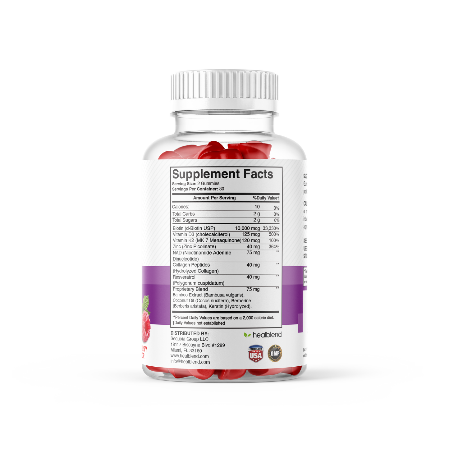NAD+ Biotin Gummies – Collagen Peptides, Resveratrol, Keratin & Berberine – Anti-Aging Hair, Skin & Nail Support – Raspberry Flavor – 60ct