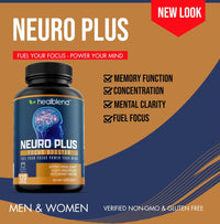 Neuro Plus Focus Booster - Advanced Brain Support Supplement with Vitamin B6, B12 - Improves Memory, Concentration & Cognitive Function – 120 Capsules