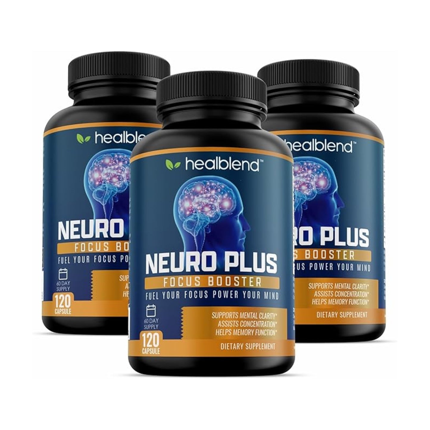 Neuro Plus Focus Booster - Advanced Brain Support Supplement with Vitamin B6, B12 - Improves Memory, Concentration & Cognitive Function – 120 Capsules