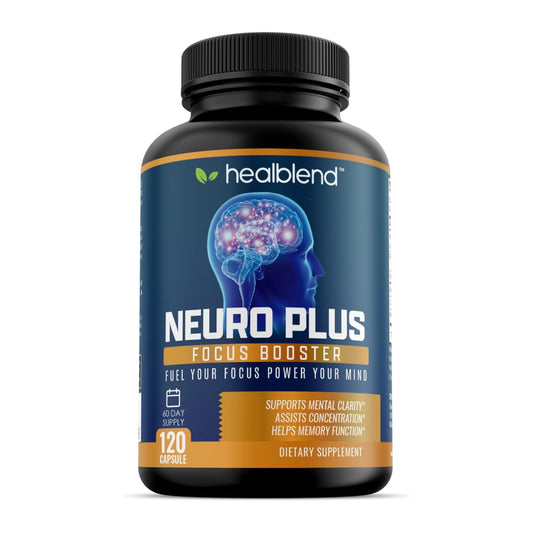 Neuro Plus Focus Booster - Advanced Brain Support Supplement with Vitamin B6, B12 - Improves Memory, Concentration & Cognitive Function – 120 Capsules