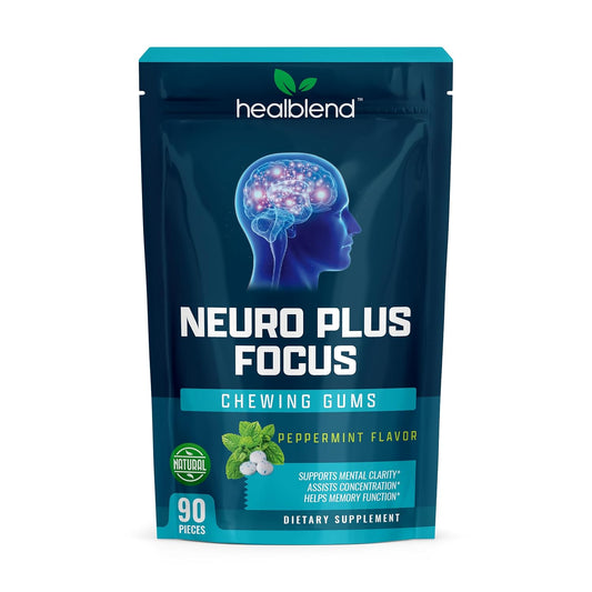 Neuro Plus Focus Chewing Gum, Peppermint Flavor, Nootropic Energy Supports Memory, Mental Clarity & Concentration 90 Pieces