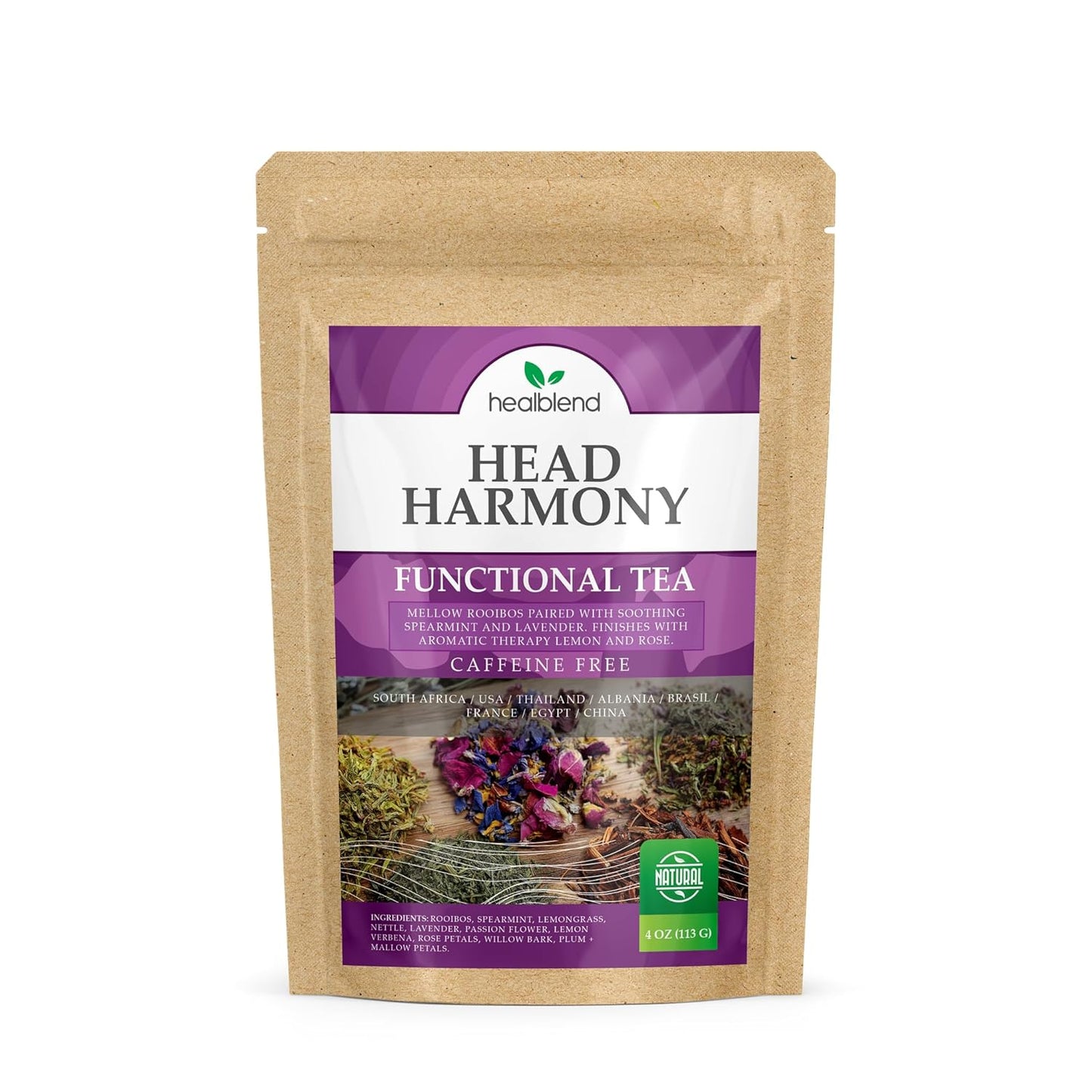 Head Harmony Functional Tea, Calming Tension Relief & Sleep Support, Caffeine Free, 4oz