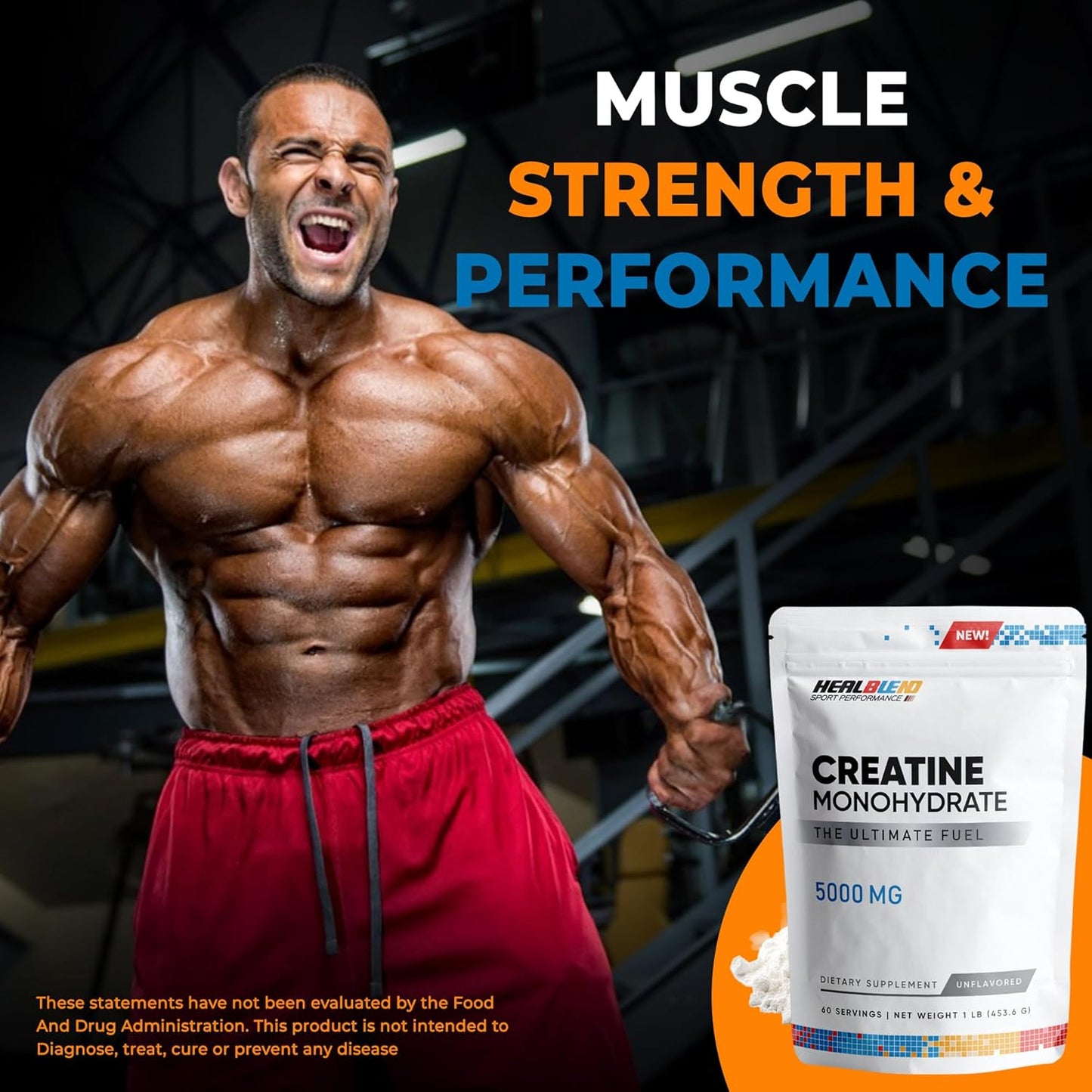 Creatine Monohydrate Powder 5000mg - Unflavored Micronized Creatine for Muscle Gain, Improve Performance & Pre-Workout Recovery - 60 Servings