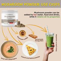 Mushroom Plus Powder 2000mg - 10 Organic Mushrooms for Brain, Immune & Stress Support with Reishi, Cordyceps, Turkey Tail - 60-Day Supply