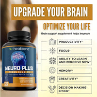 Neuro Plus Focus Booster - Advanced Brain Support Supplement with Vitamin B6, B12 - Improves Memory, Concentration & Cognitive Function – 120 Capsules