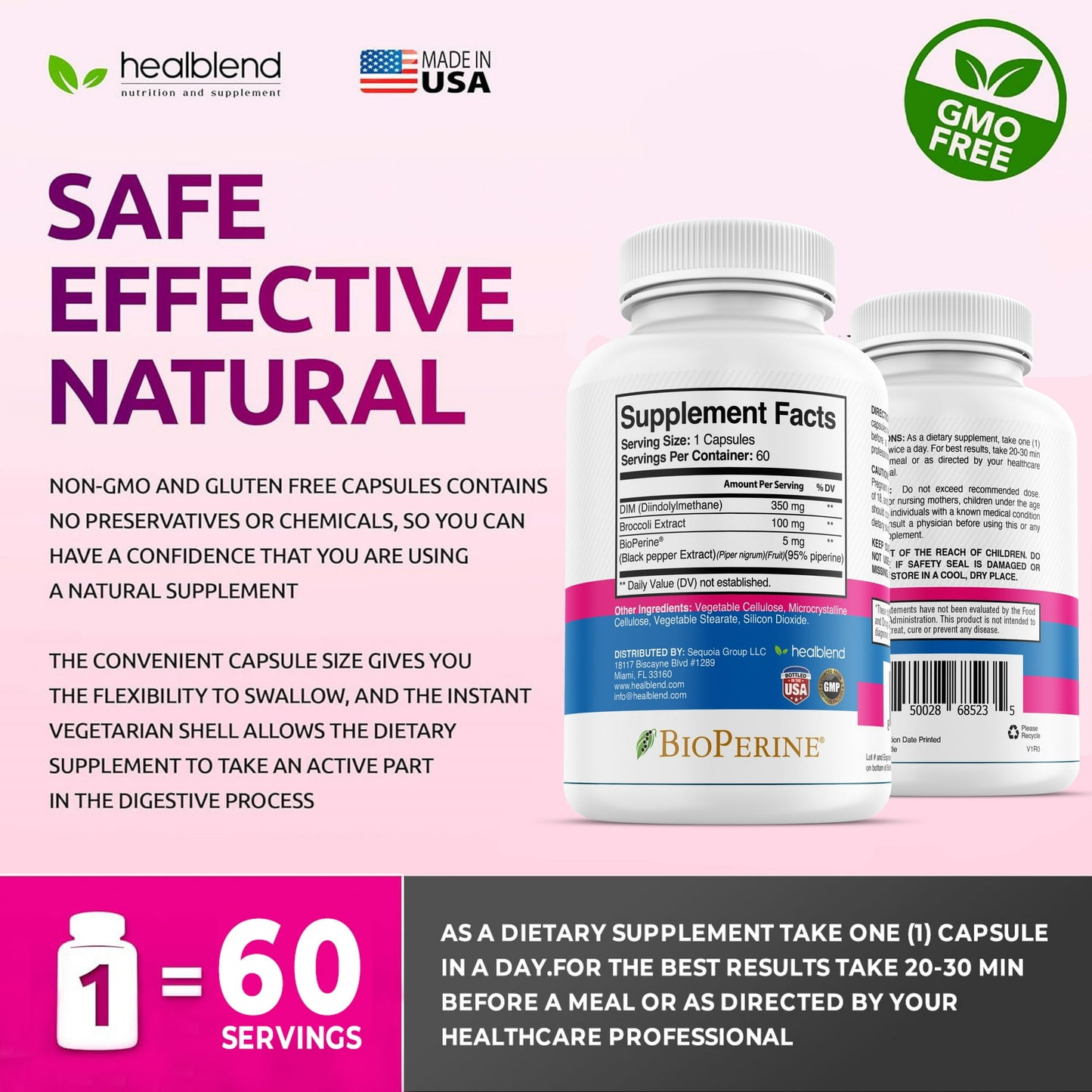 Ultra DIM Supplement 350mg - Supports Estrogen Blocker, Hormone Balance & Menopause for Women with Broccoli Extract, Bioperine - 60 Capsules