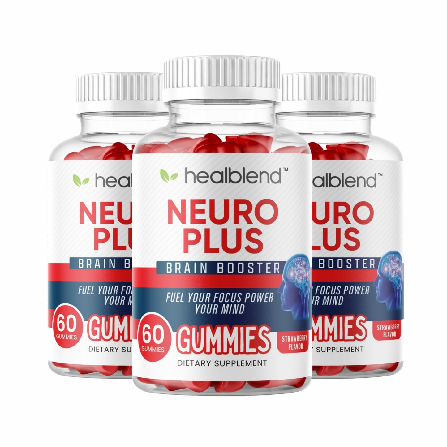 Neuro Plus Brain Booster Gummies – Focus, Memory & Clarity Support with Vitamin B12, Folate, B6, Phosphatidylserine – Strawberry Flavor – 60ct