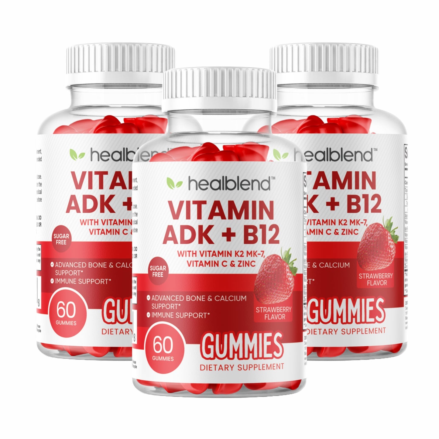 Vitamin ADK + B12 Gummies - High Potency Vitamin D3, A & B12 - Immune, Bone & Energy Support Supplement - Strawberry Flavor