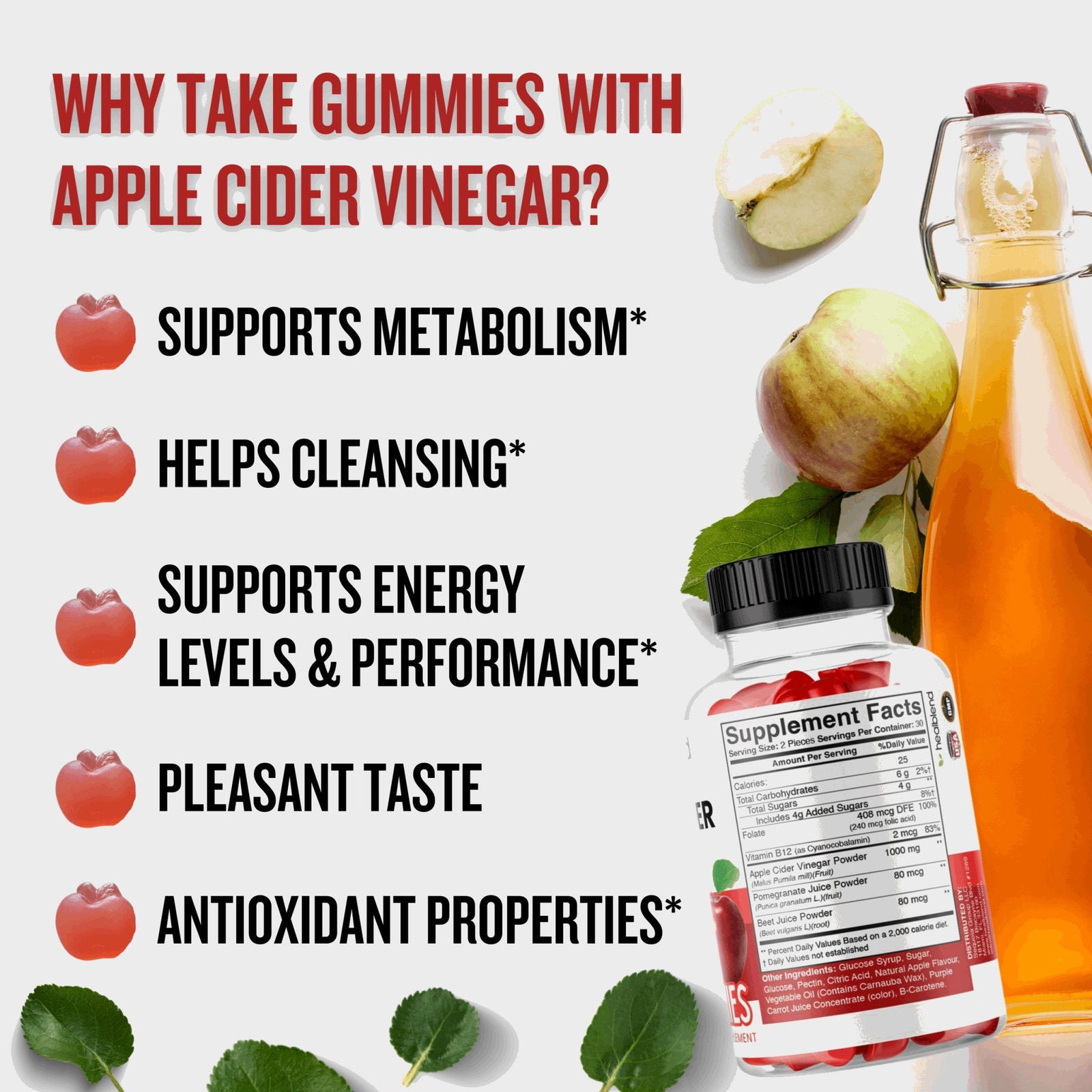 Apple Cider Vinegar Gummy Vitamins 1000MG Per Serving - Healblend