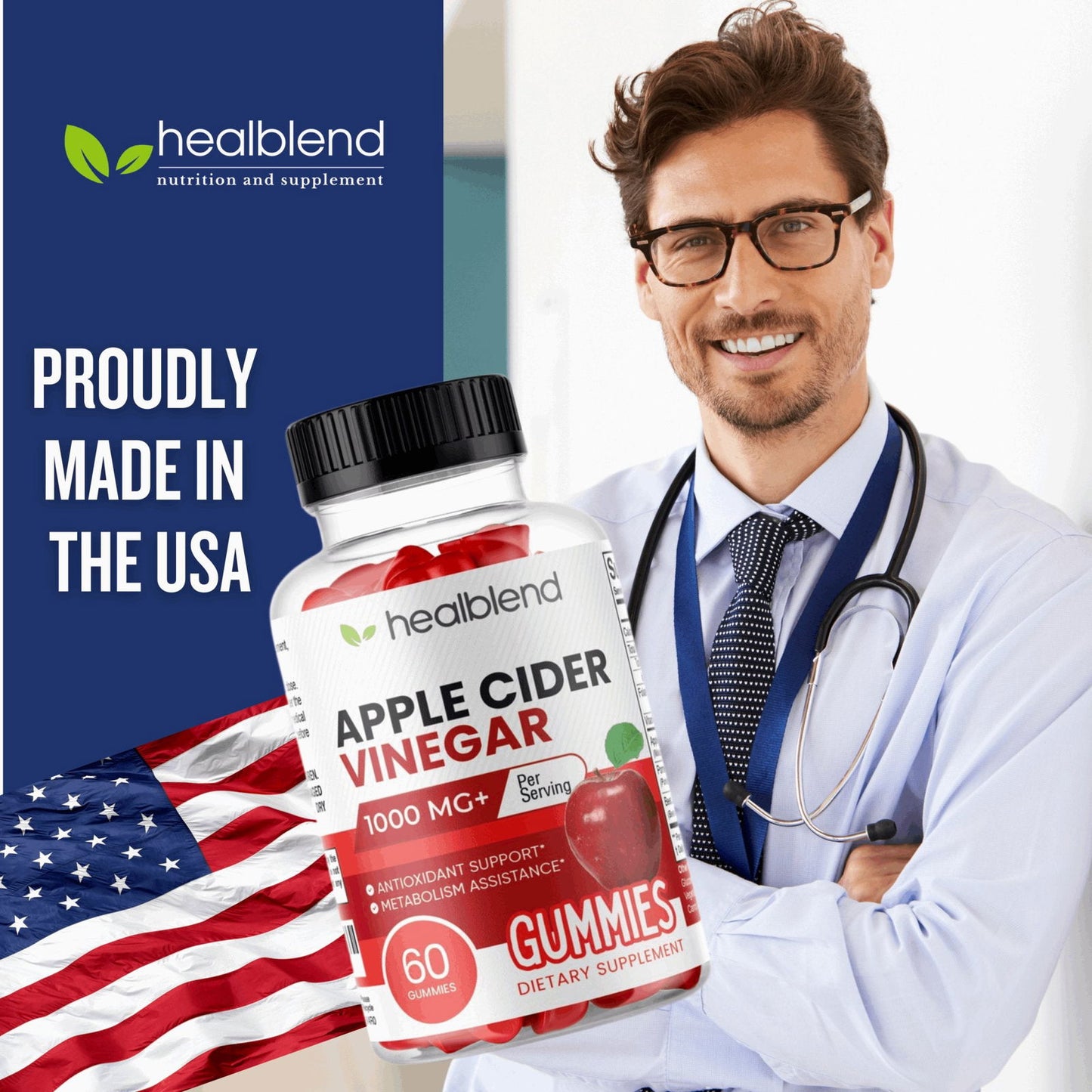 Apple Cider Vinegar Gummy Vitamins 1000MG Per Serving - Healblend