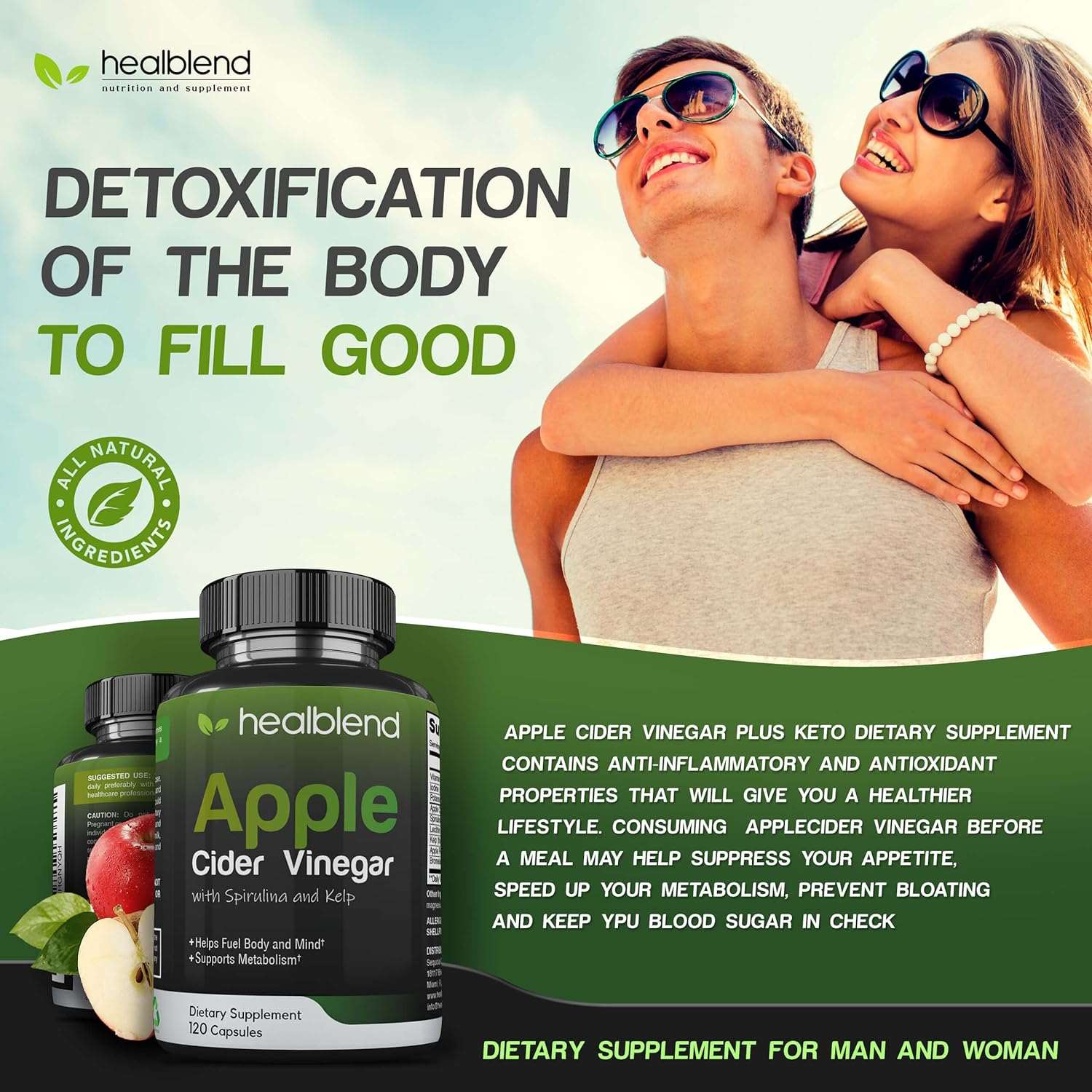 Apple Cider Vinegar with Spirulina and Kelp - Healblend