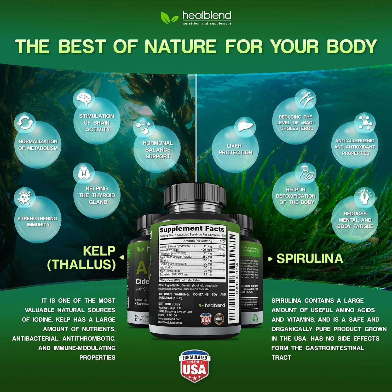 Apple Cider Vinegar with Spirulina and Kelp - Healblend
