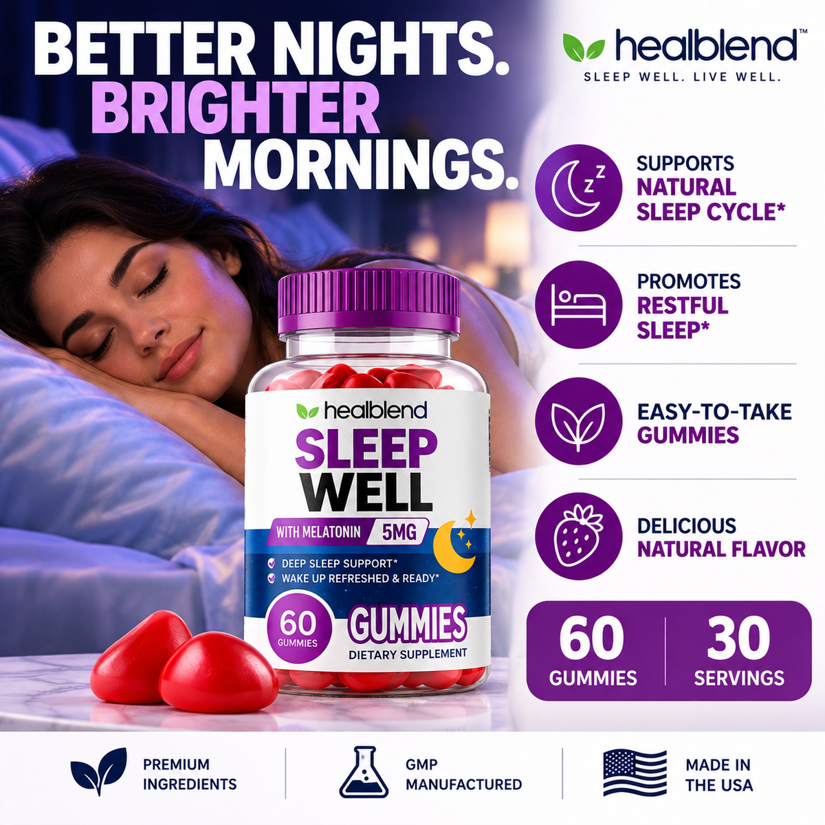 Sleep Well Melatonin 5 mg Gummies – Nighttime Sleep Support | 60 Gummies