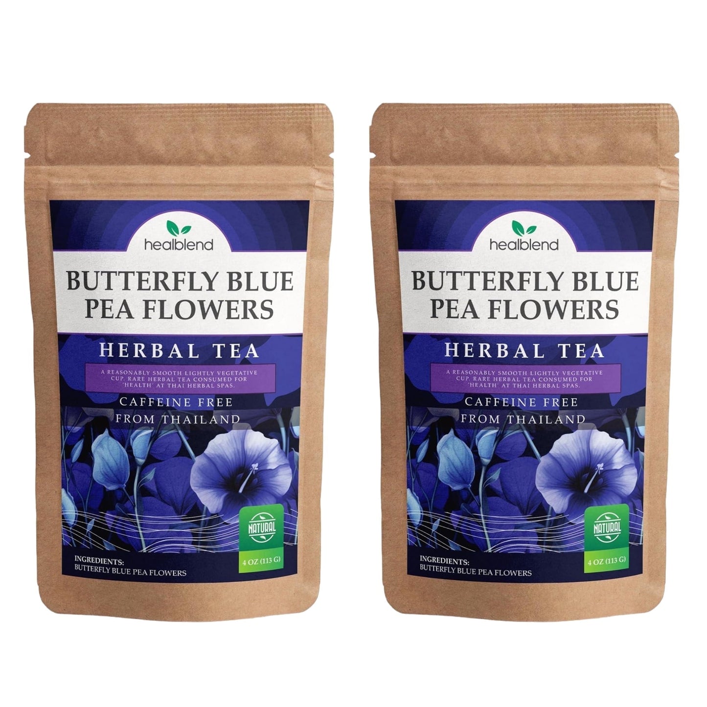 Butterfly Blue Pea Flowers Herbal Tea - Natural Rich Source of Antioxidants, Loose Leaf Freshly Picked from Thailand, Caffeine Free - 4 Oz