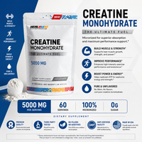 Creatine Monohydrate Powder 5000mg - Unflavored Micronized Creatine for Muscle Gain, Improve Performance & Pre-Workout Recovery - 60 Servings