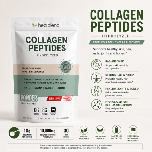 Collagen Peptides Powder - Multi Collagen Peptides Powder Supplement Support Healthy Joints & Bones, Hair, Skin, Nails - 16 OZ