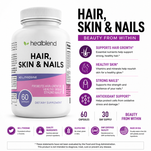 Hair Skin & Nails Vitamin - Support Hair Growth, Healthy Skin, Strong Nails with Multivitamin Multimineral Supplement - 60 Capsules