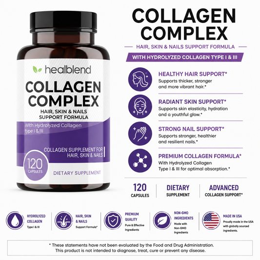 Collagen Complex with Hydrolyzed Collagen Type I & - Promotes Healthy Joints, Hair Skin and Nails - for Women and Men - 120 Capsules
