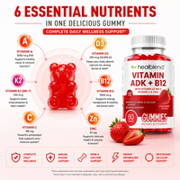 Vitamin ADK + B12 Gummies - High Potency Vitamin D3, A & B12 - Immune, Bone & Energy Support Supplement - Strawberry Flavor