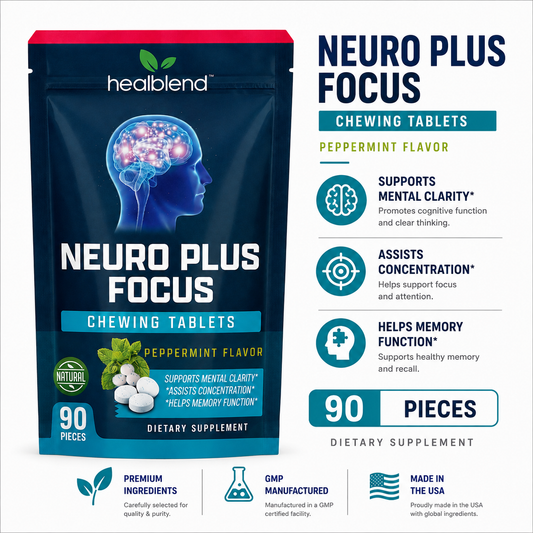 Neuro Plus Focus Chewing Gum, Peppermint Flavor, Nootropic Energy Supports Memory, Mental Clarity & Concentration 90 Pieces