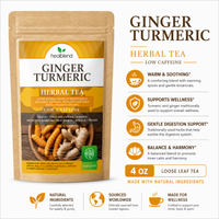 Ginger Turmeric Herbal Tea - Low Caffeine Loose Leaf Herbal Blend with Ginger & Turmeric, Warming & Soothing Wellness Tea, 4oz