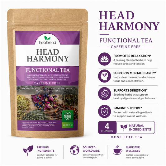 Head Harmony Functional Tea, Calming Tension Relief & Sleep Support, Caffeine Free, 4oz