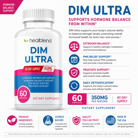 Ultra DIM Supplement 350mg - Supports Estrogen Blocker, Hormone Balance & Menopause for Women with Broccoli Extract, Bioperine - 60 Capsules